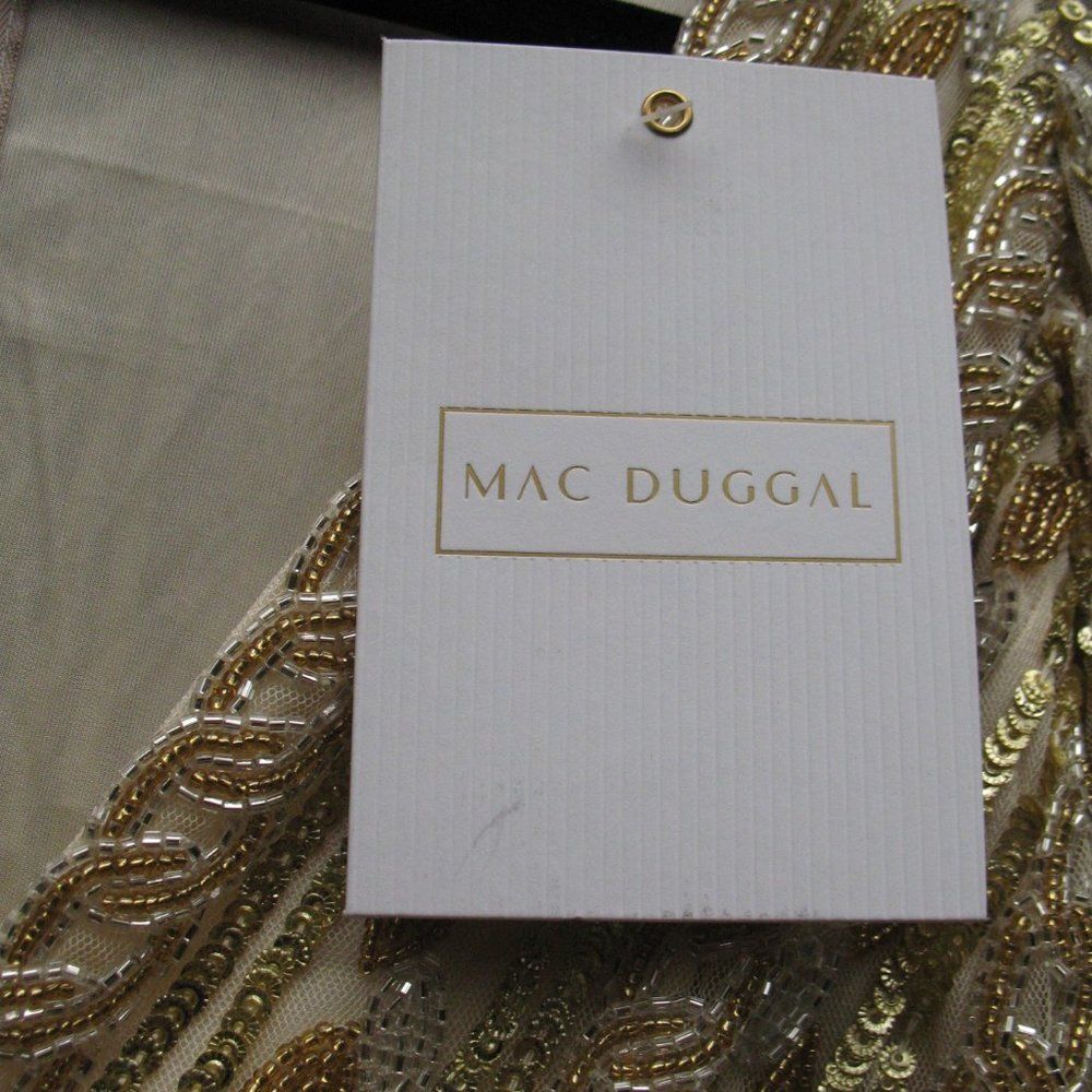 NWT Mac Duggal 5915 SEQUINED V-NECK GOWN Dress WITH CAPE SLEEVES Nude Silver 8 - Picture 14 of 15